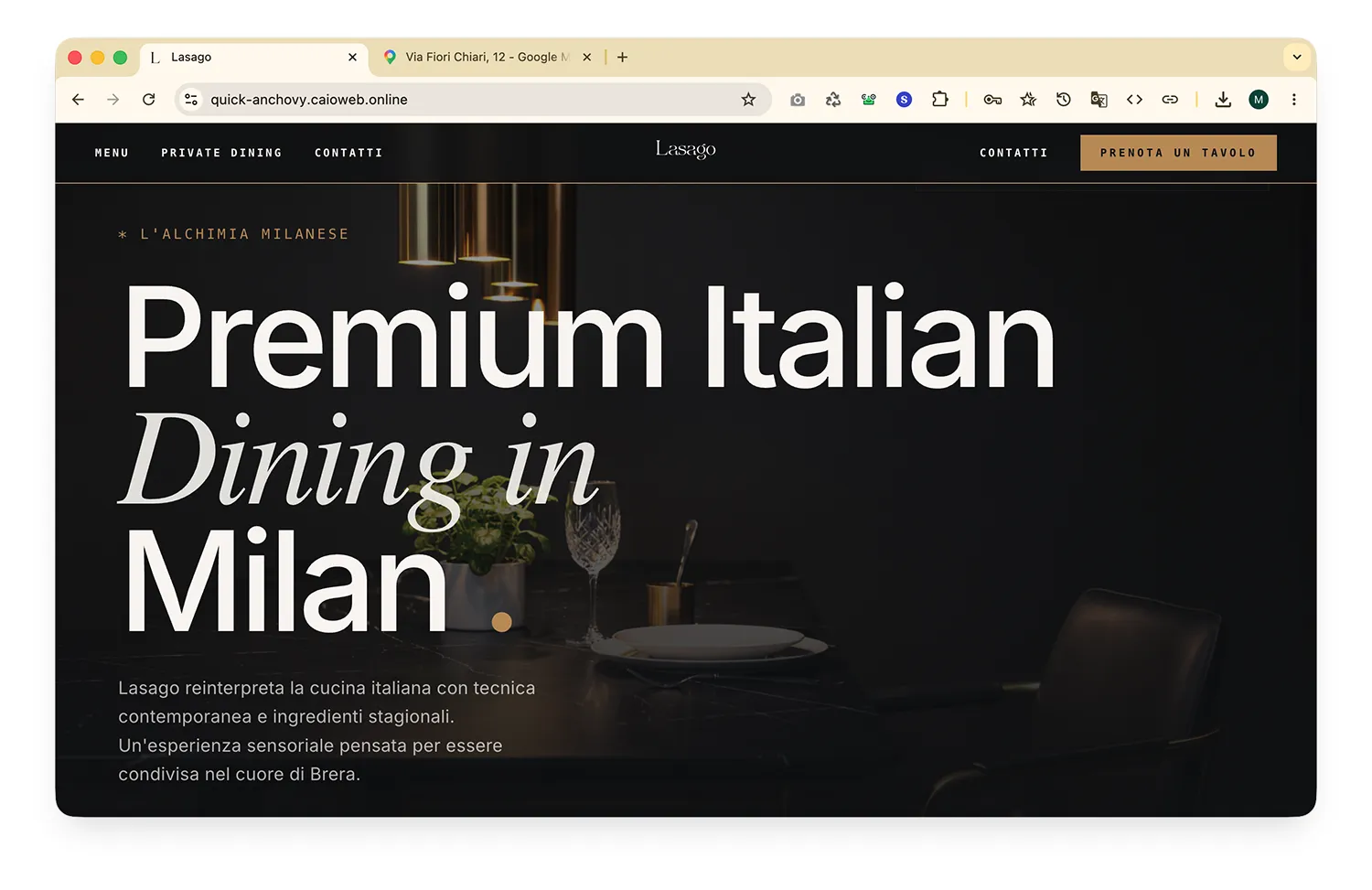 Un sito web per un ristorante milanese 1 CAIO AI web builder italiano